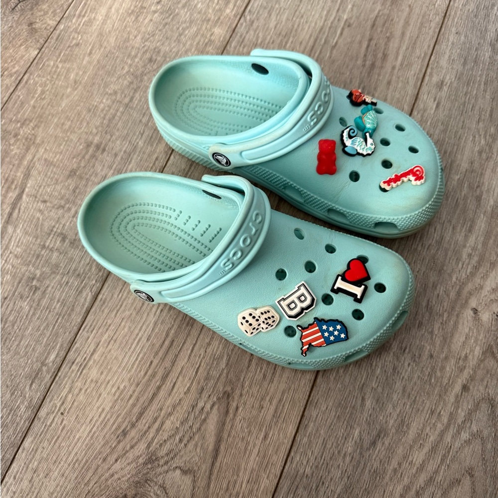 CROCS Light Blue Sandals with Fun Charms